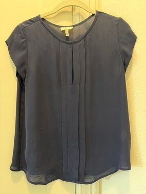 Joie Deep Blue Pleated Short Sleeve Blouse